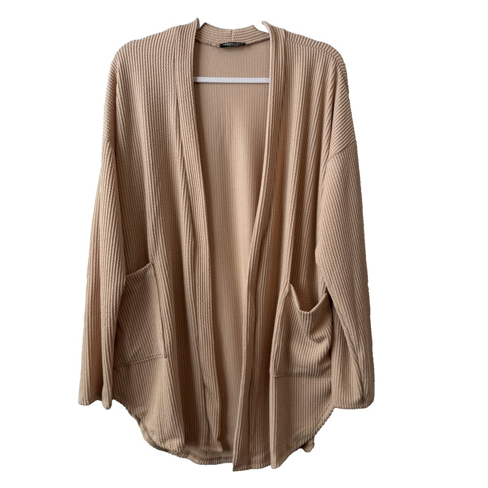 Heimish USA Women’s M Boho Chic Lightweight Ribbed Open Cardigan‎ Neutral Beige